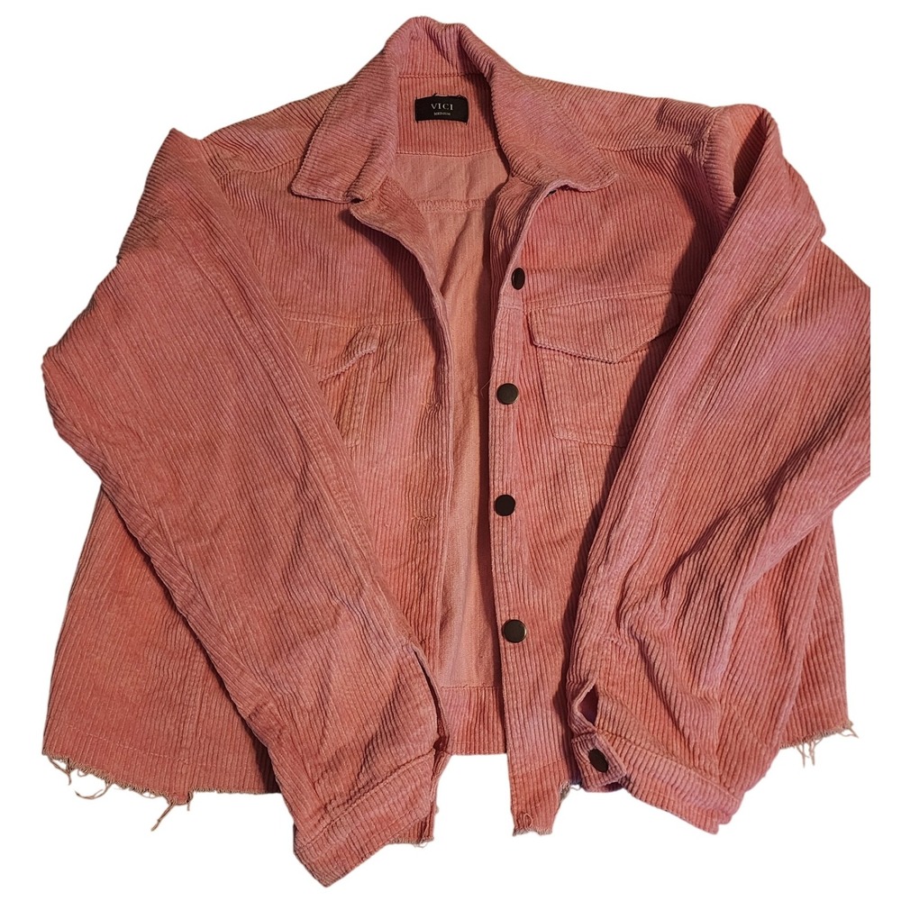 VICI Pink Corduroy Button Front Cropped Jacket Medium Raw Hem‎